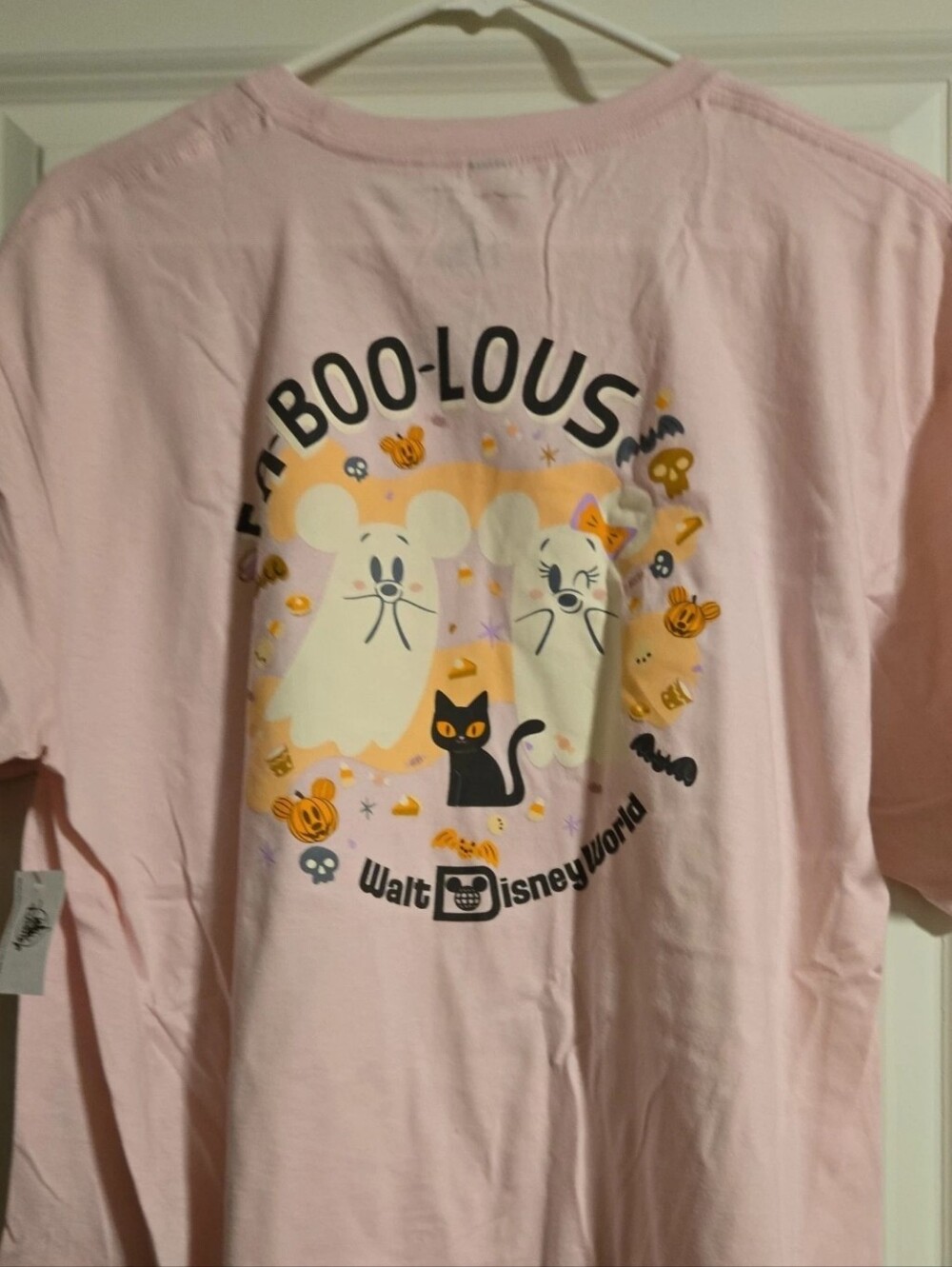 Disney World Pink Halloween 'Boo-lous' Graphic Tee with Ghosts & Black Cat